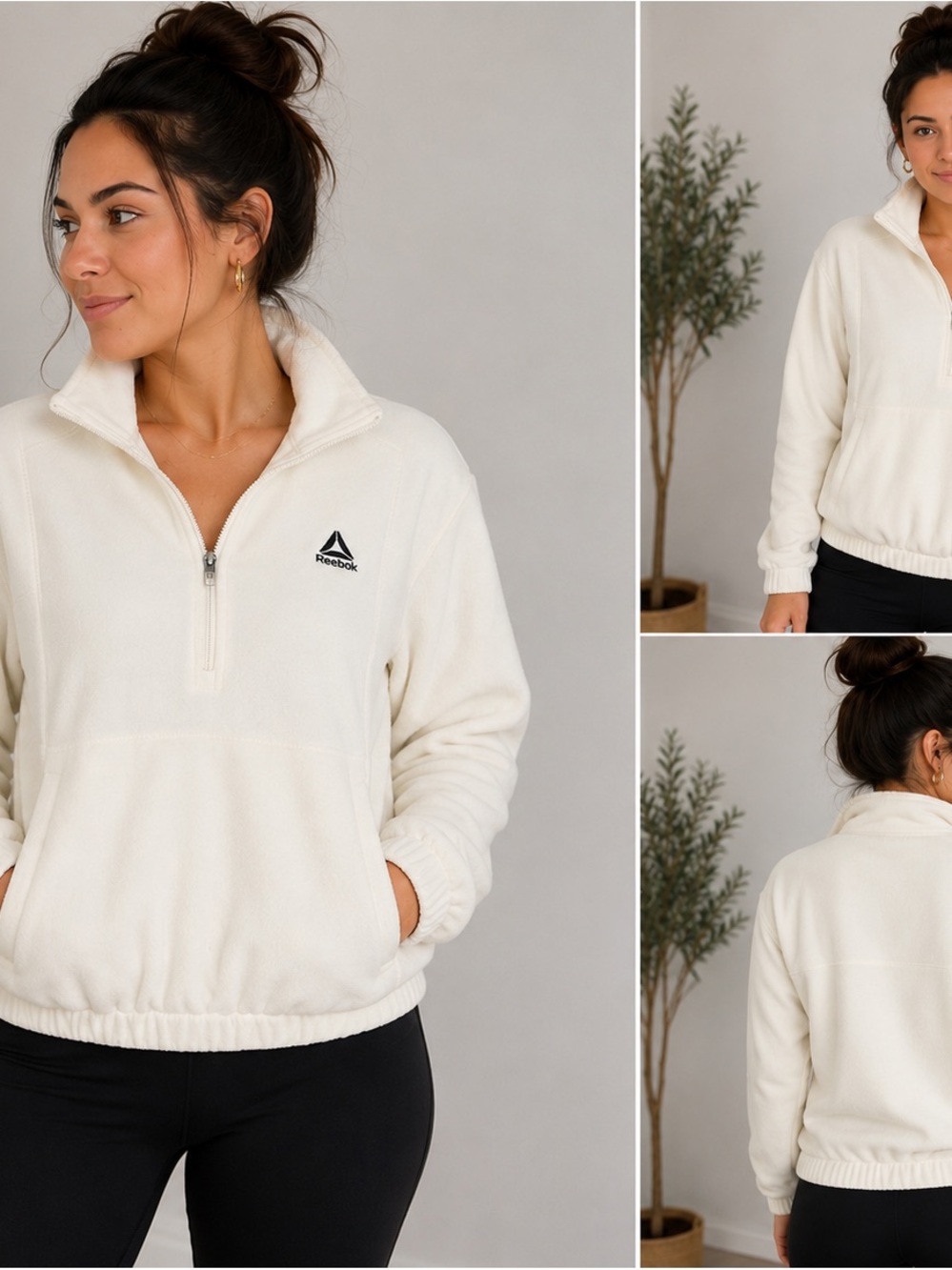 Reebok Cream 1/4 Fleece Pullover Jacket. Women’s Large? Size Tag Missing.